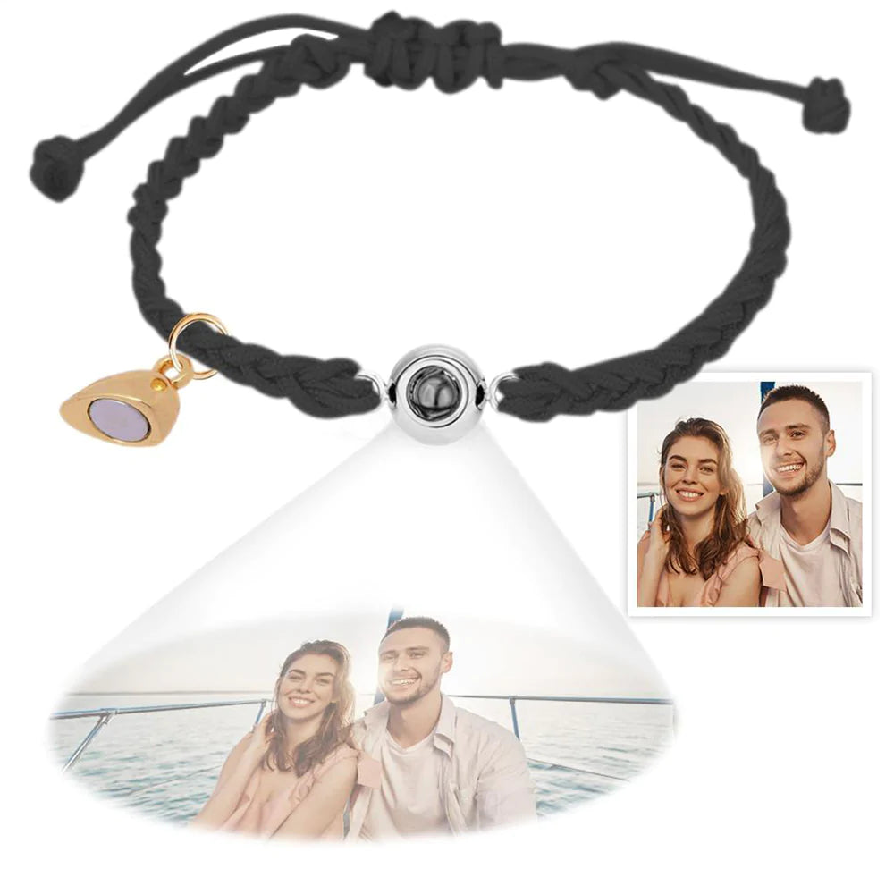 Custom Photo Projection Bracelet Simple Woven Heart Magnetic Bracelet Christmas Gift for Couple