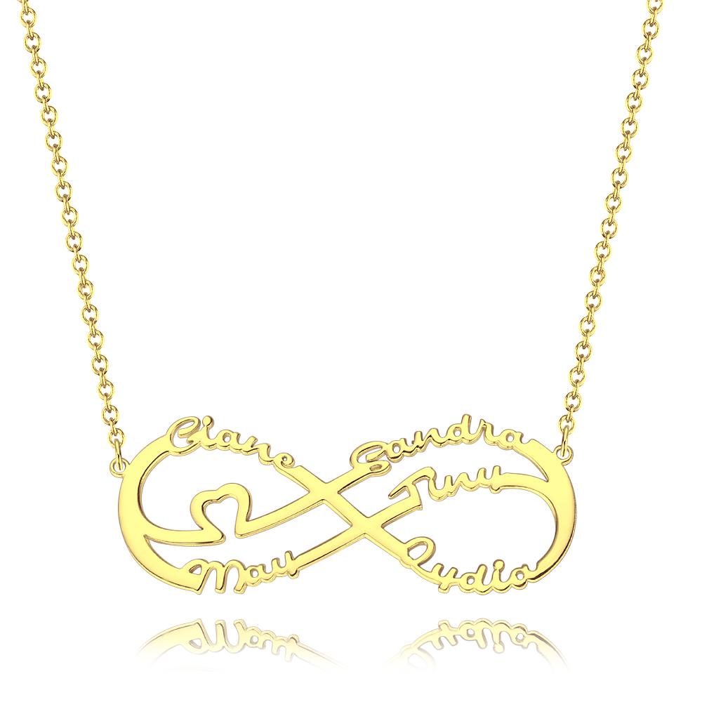 Infinity Necklace with Five Names, Name Necklace 14K Gold Plated - Golden