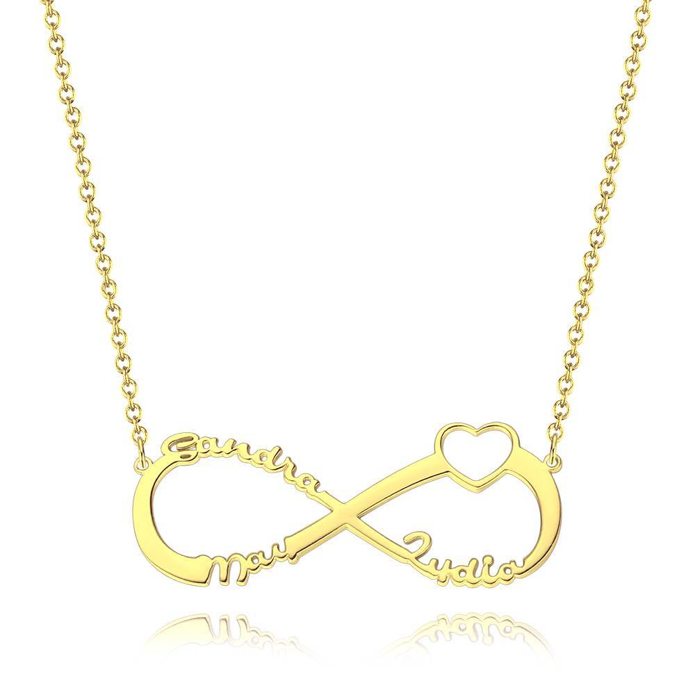 Heart Infinity Name Necklace, Three Names Gift for Friend 14K Gold Plated - Golden