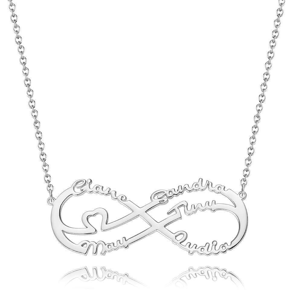 Infinity Necklace with Five Names, Name Necklace - Silver