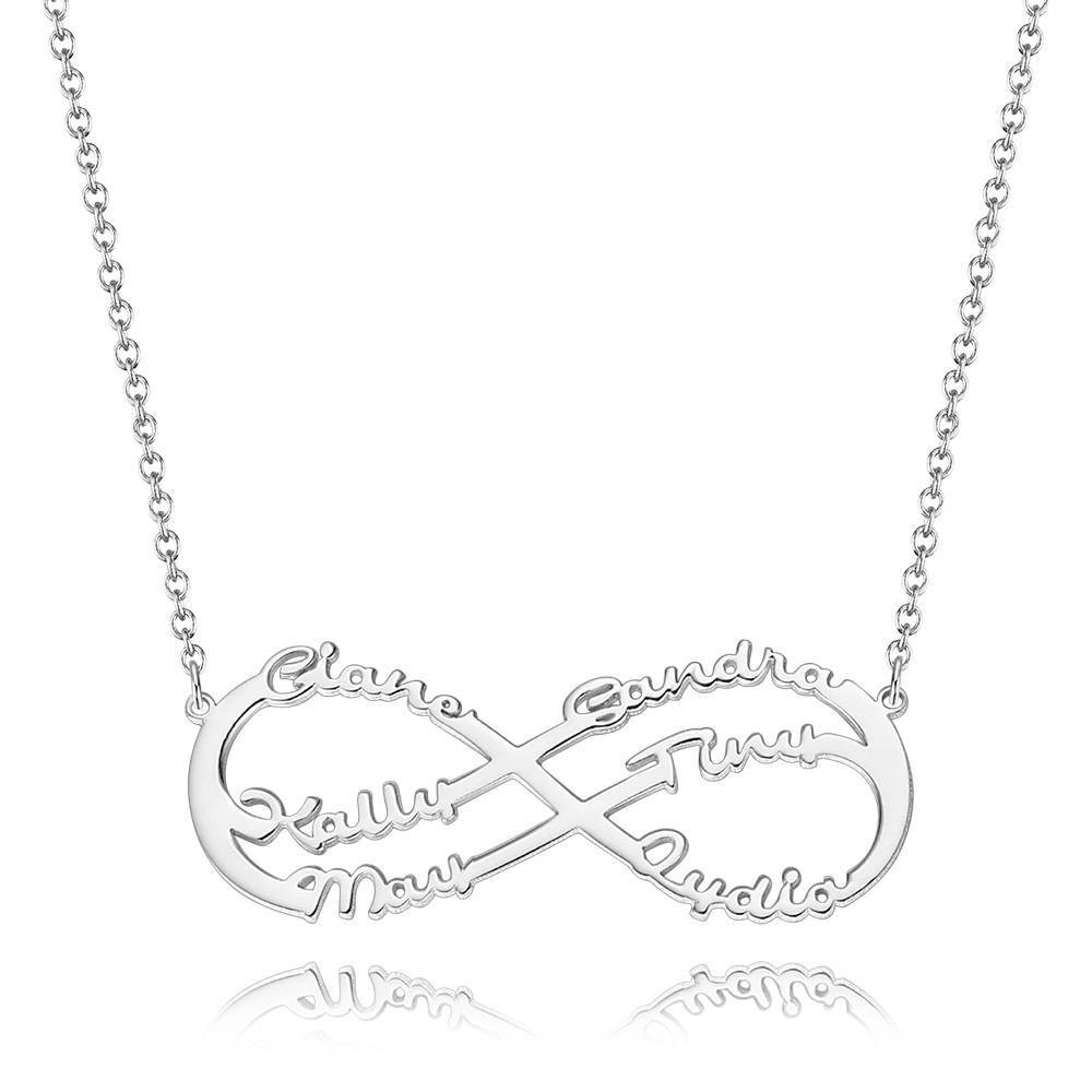 Infinity Necklace with Six Names, Name Necklace - Silver