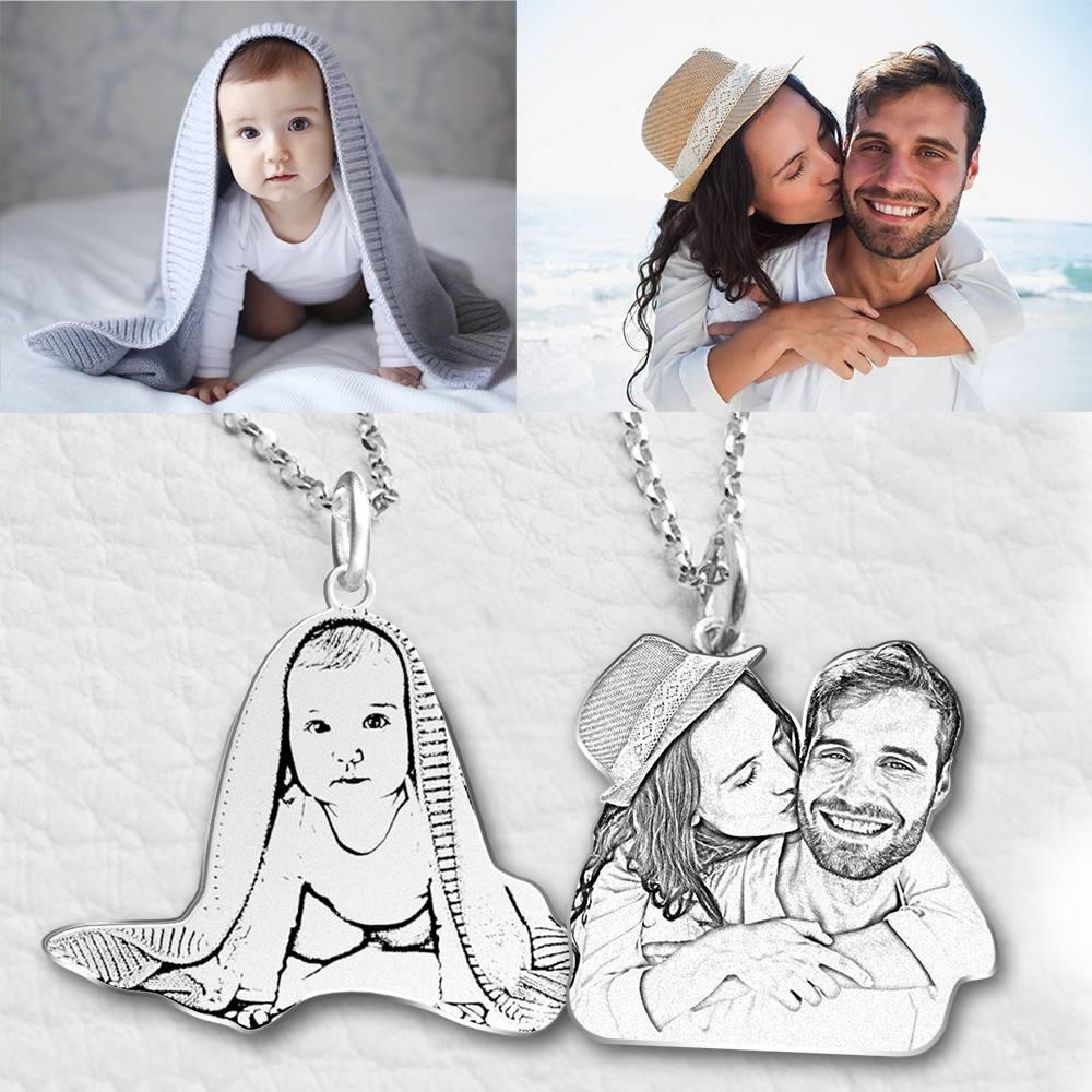 Photo Engraved Necklace Stainless Steel Memorial Gifts Babies Picture