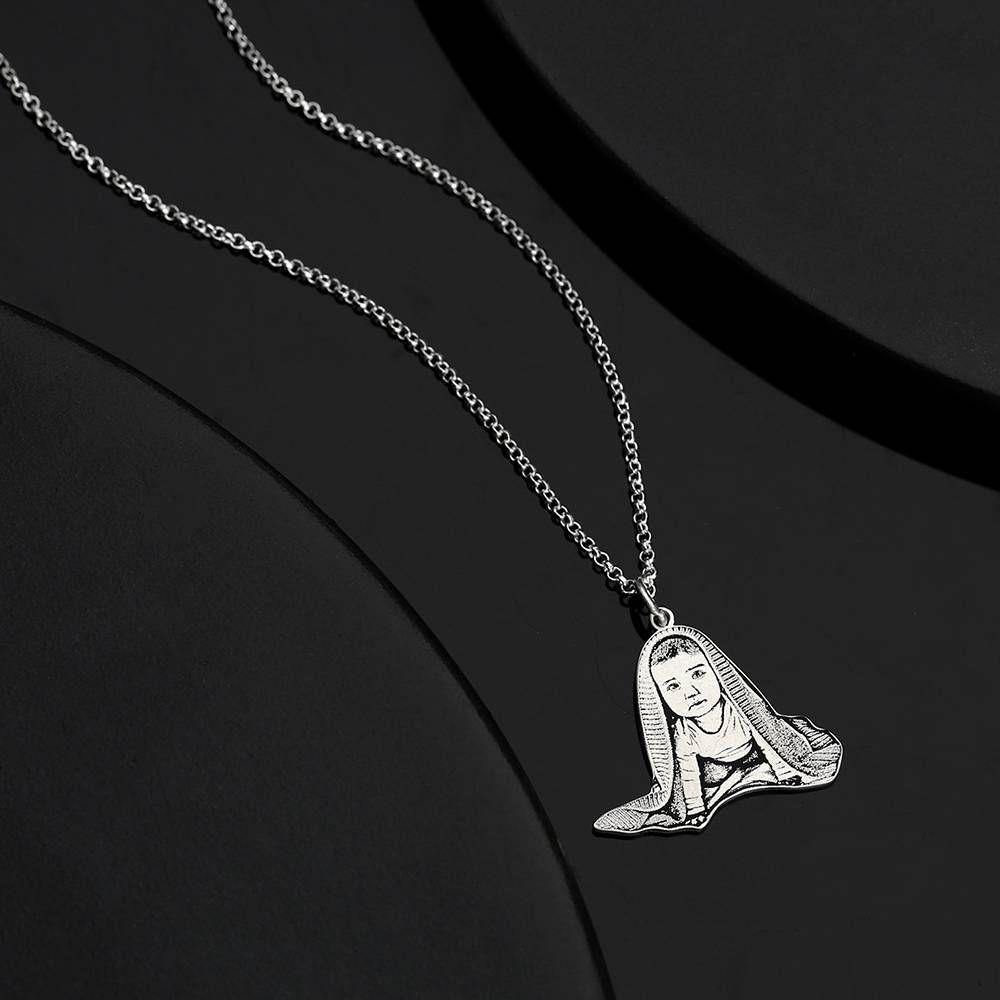 Photo Engraved Necklace Stainless Steel Memorial Gifts Babies Picture