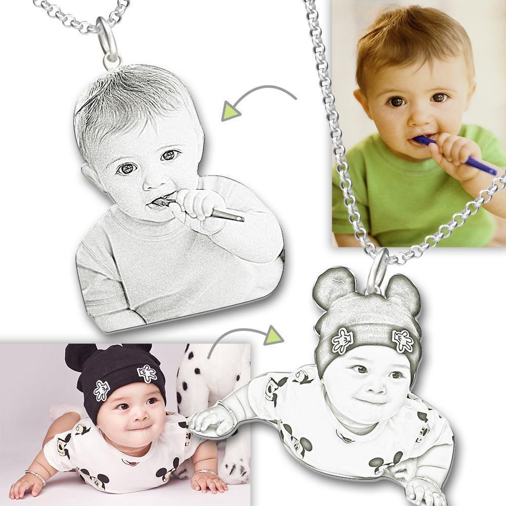 Photo Engraved Necklace Stainless Steel Memorial Gifts Babies Picture
