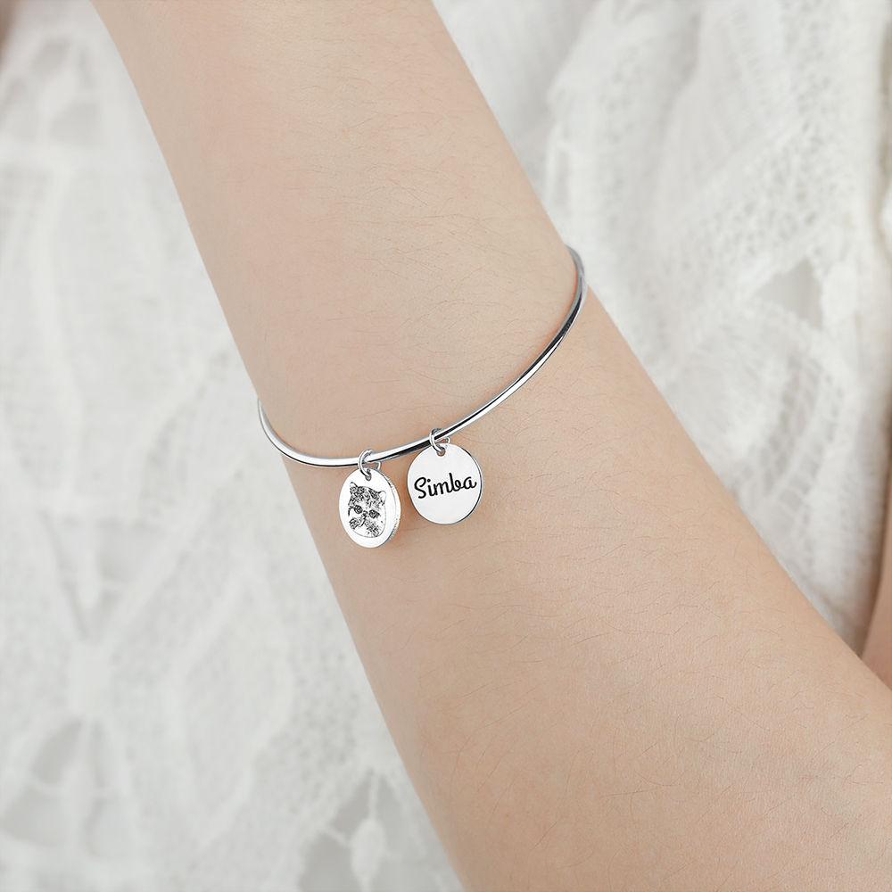 Photo Engraved Bracelet, Personalized Pet Portrait Bracelet Platinum Plated - Silver