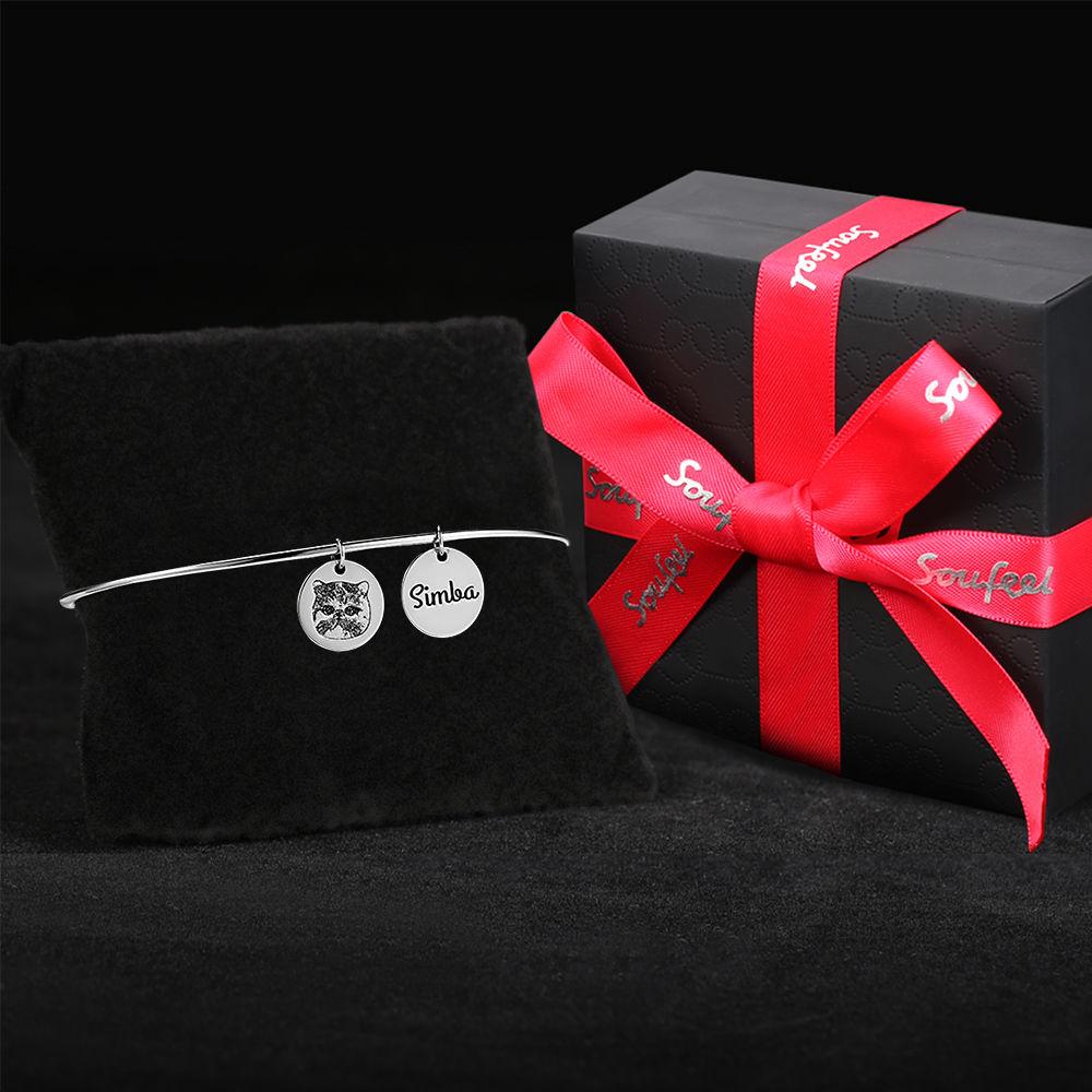 Photo Engraved Bracelet, Personalized Pet Portrait Bracelet Platinum Plated - Silver