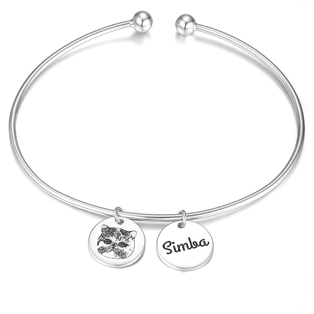 Photo Engraved Bracelet, Personalized Pet Portrait Bracelet 14K Gold Plated - Golden