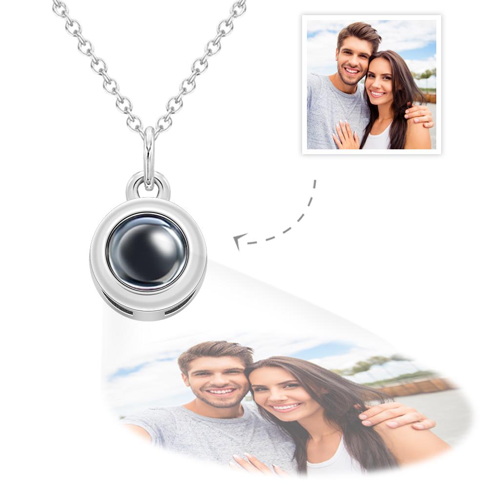 Circle Pendant Personalized Photo Projection Necklace Custom Cute Jewelry Anniversary Gifts