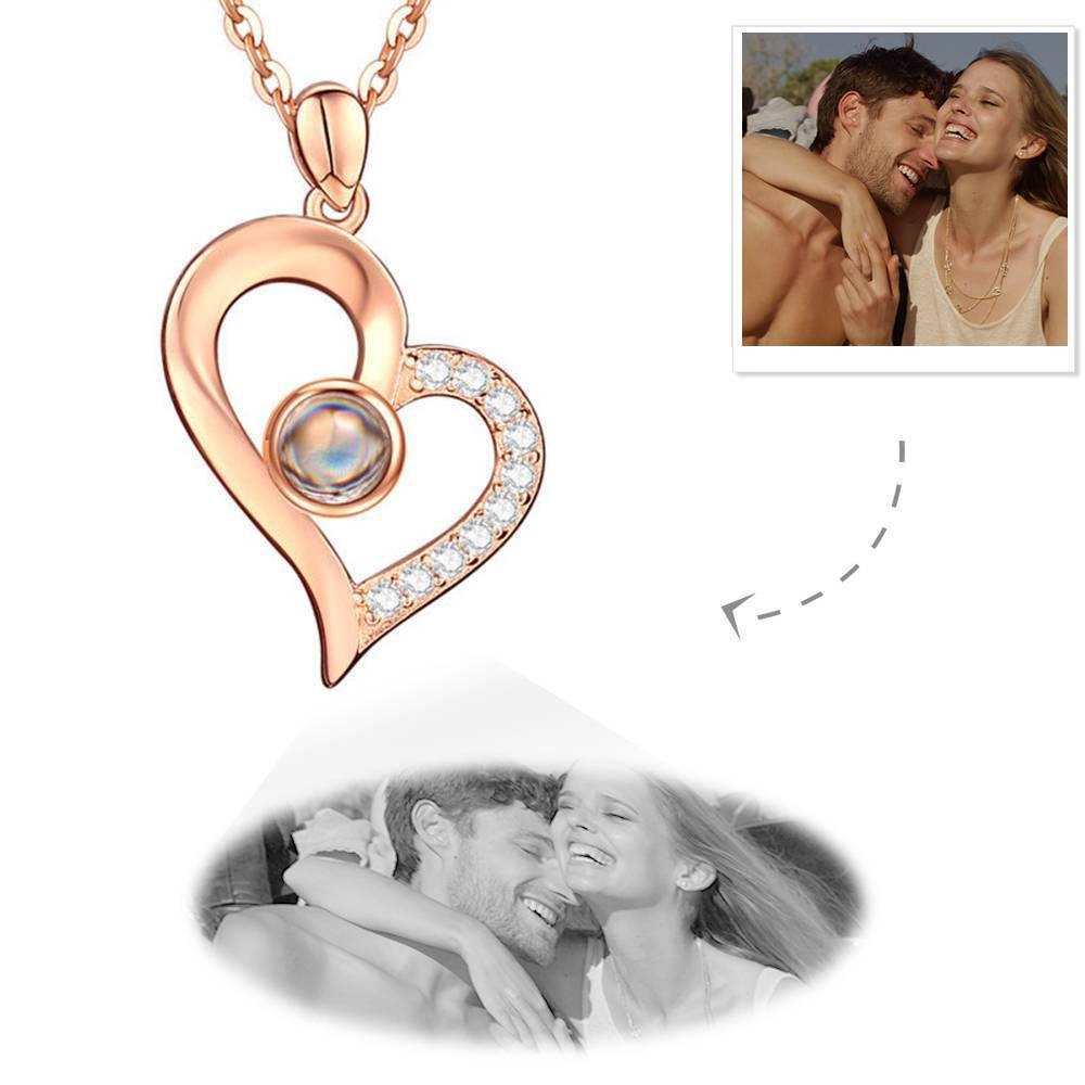 Personalized Projection Photo Necklace Heart Necklace - Rose Gold