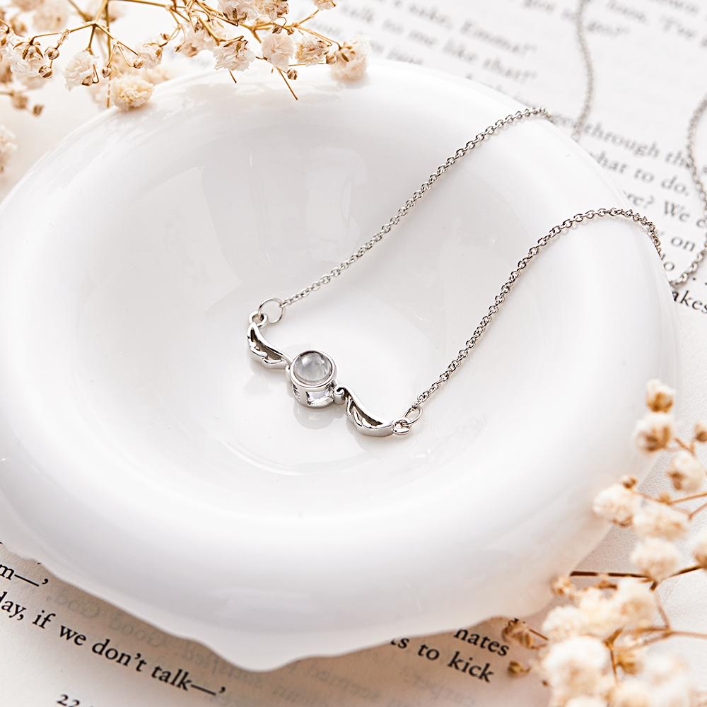 Angel Wing Projection Necklace Personalized Picture Inside Pendant Keepsake Jewelry Trendy Best Friend Gift