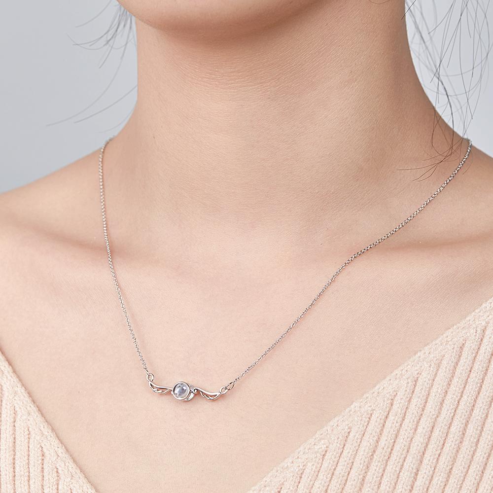 Angel Wing Projection Necklace Personalized Picture Inside Pendant Keepsake Jewelry Trendy Best Friend Gift