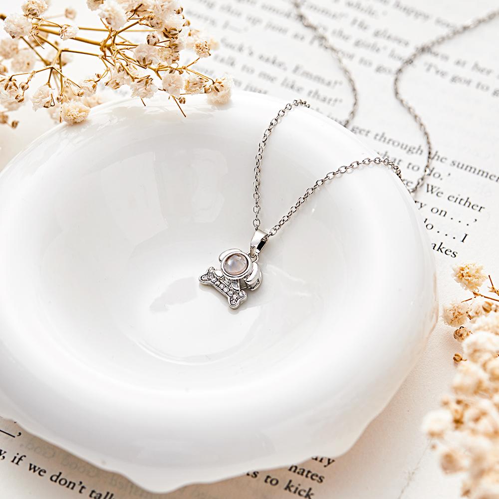 Custom Photo Projection Lovely Dog Bone Necklace Trendy Gift for Pet Lover