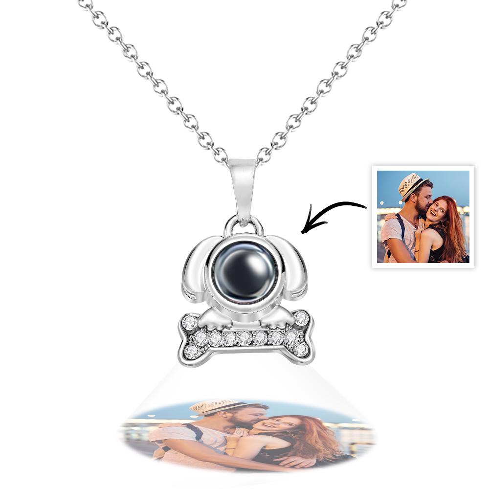 Custom Photo Projection Lovely Dog Bone Necklace Trendy Gift for Pet Lover