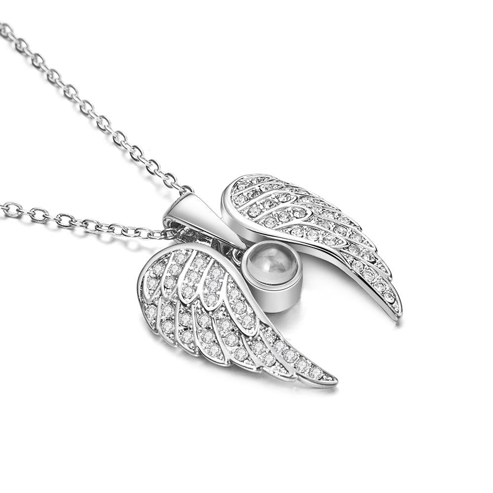 Personalized Picture Projection Necklace with Sliver Wings Special Present for Thanksgiving Day