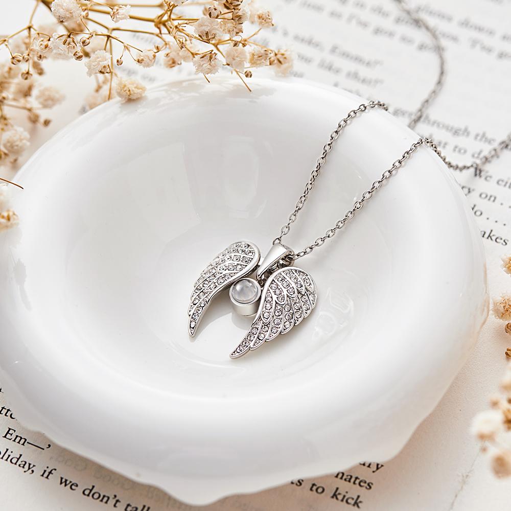 Personalized Picture Projection Necklace with Sliver Wings Special Present for Thanksgiving Day