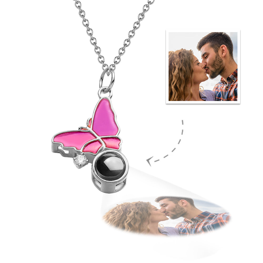 Butterfly Projection Necklace Personalized Picture Inside Pendant Keepsake Jewelry Trendy best Friend Gift