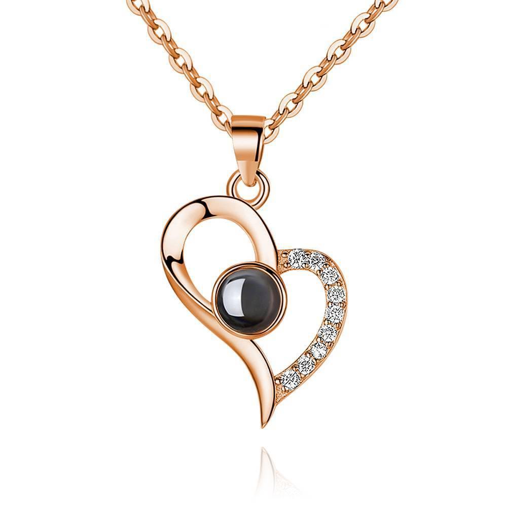 I Love You Necklace in 100 Languages Projection Photo Necklace Love Your Heart Silver - Rose Gold Plated
