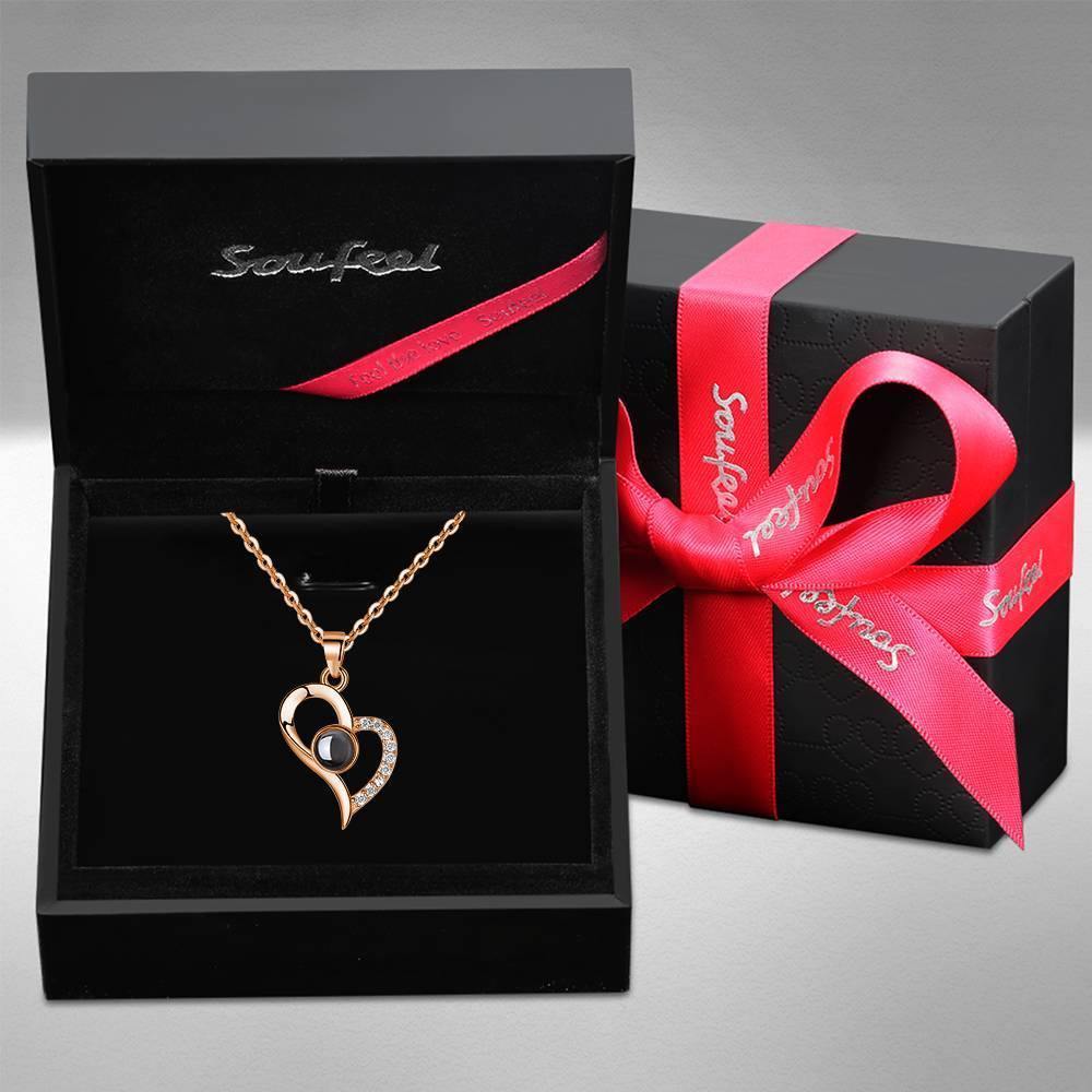 I Love You Necklace in 100 Languages Projection Photo Necklace Love Your Heart Silver - Rose Gold Plated
