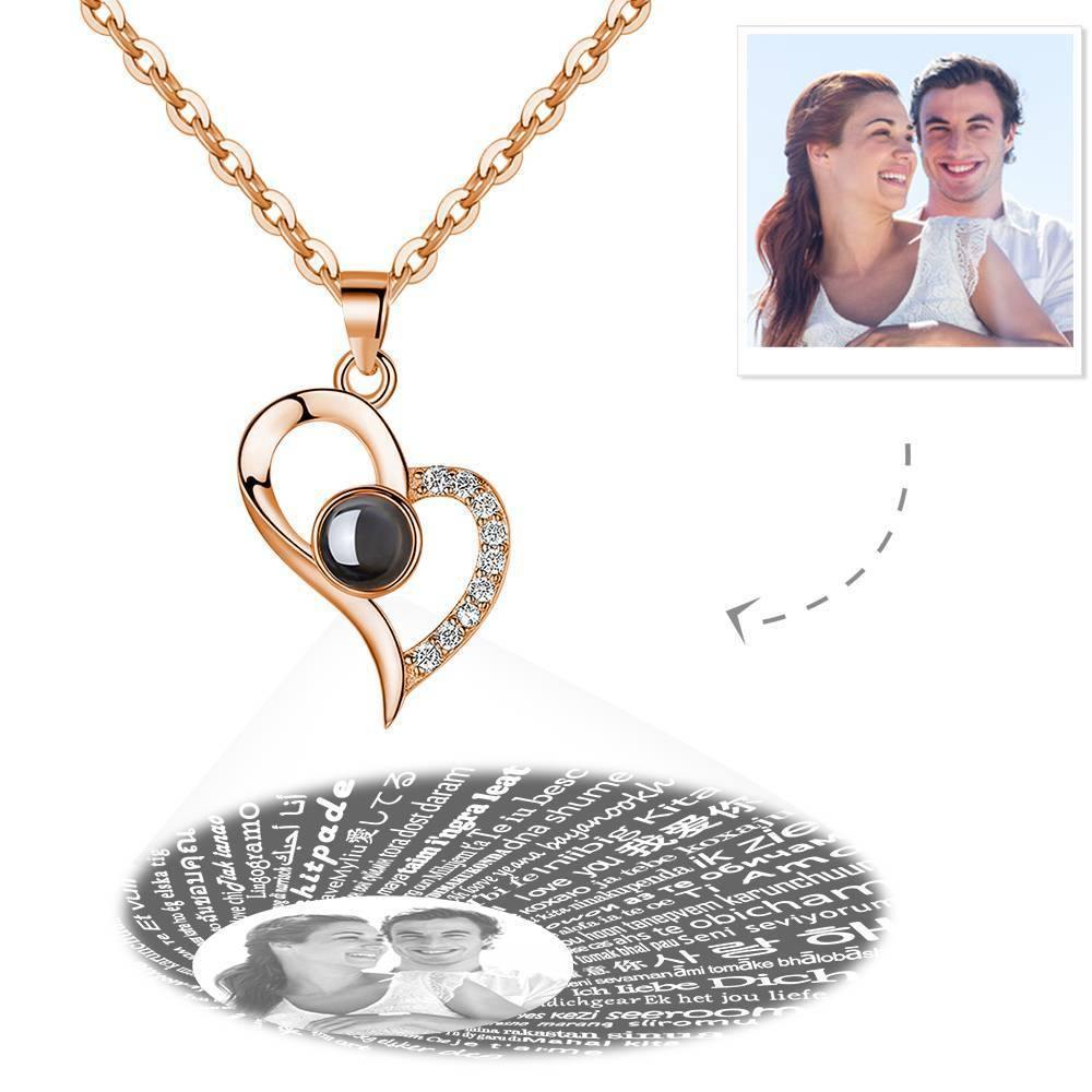 I Love You Necklace in 100 Languages Projection Photo Necklace Love Your Heart Silver - Rose Gold Plated