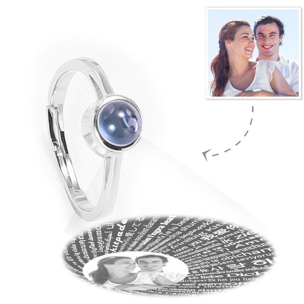 I Love You Ring in 100 Languages Projection Photo Engraved Ring, Women's Ring Silver