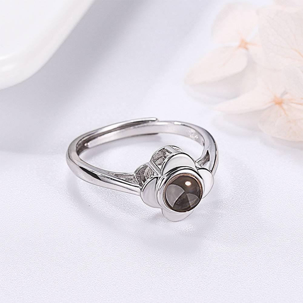 I Love You Ring Projection Photo Engraved Ring in 100 Languages, Unique Gift Silver