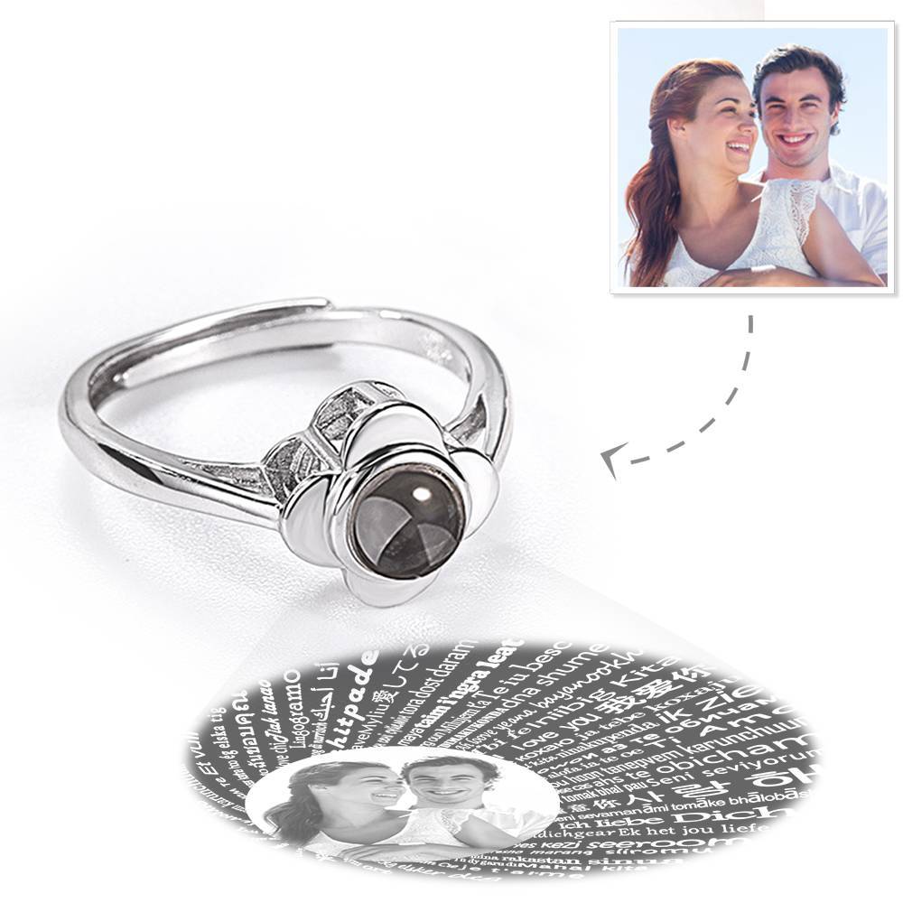 I Love You Ring Projection Photo Engraved Ring in 100 Languages, Unique Gift Rose Gold Plated - Silver