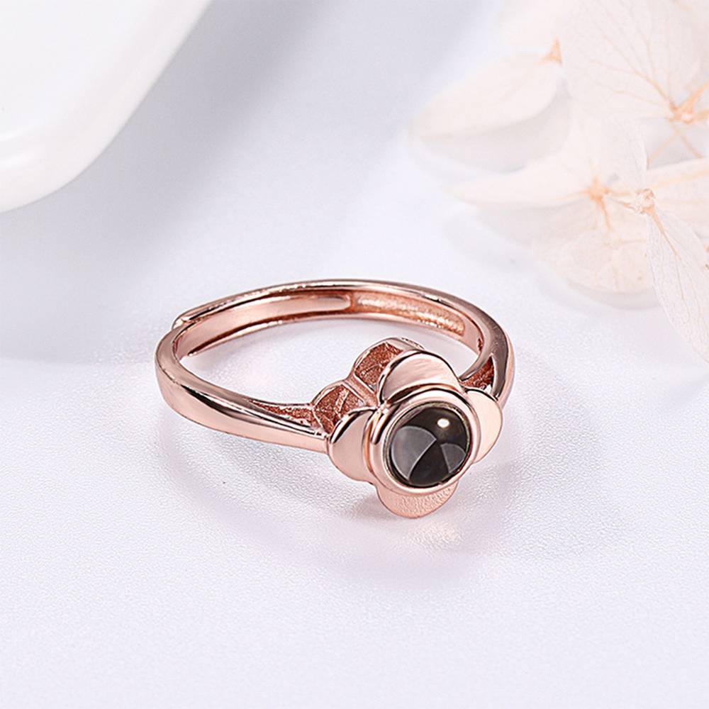 I Love You Ring Projection Engraved Ring in 100 Languages, Unique Gift Rose Gold Plated - Silver