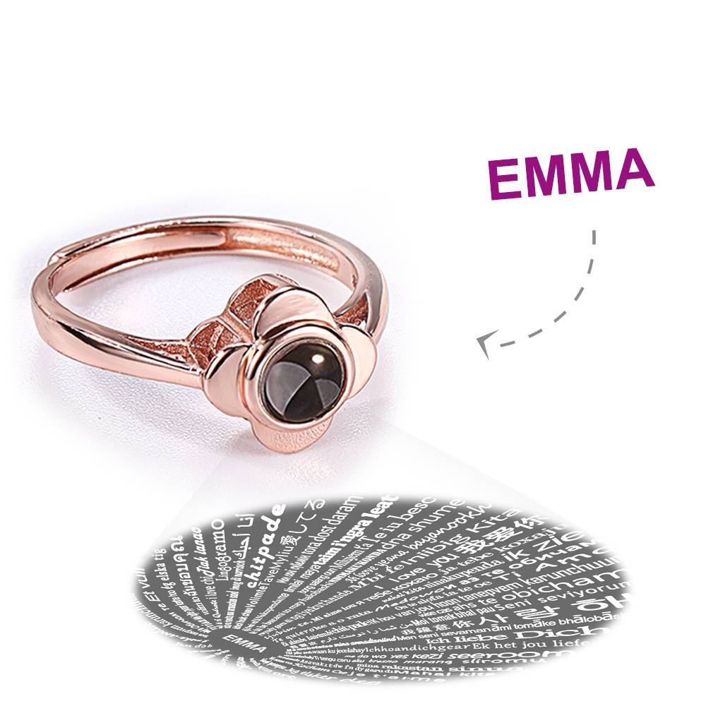I Love You Ring Projection Engraved Ring in 100 Languages, Unique Gift Rose Gold Plated - Silver