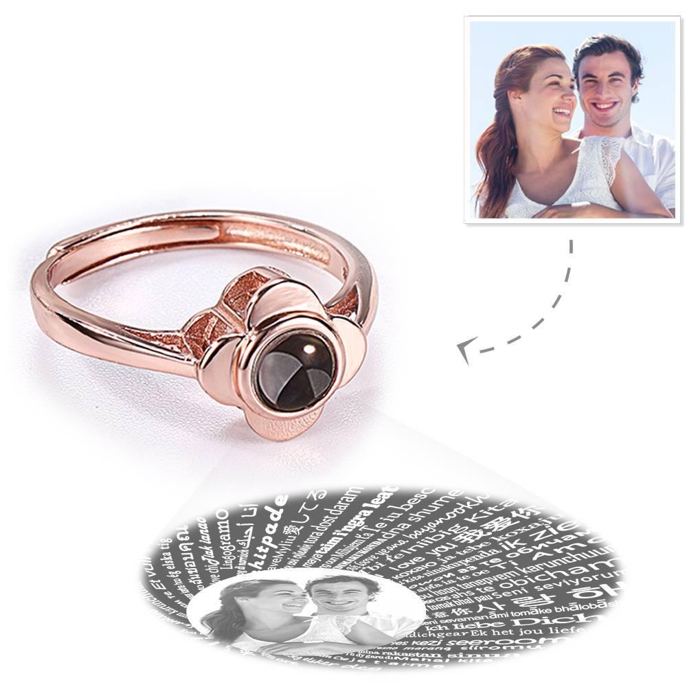 I Love You Ring Projection Photo Engraved Ring in 100 Languages, Unique Gift Silver