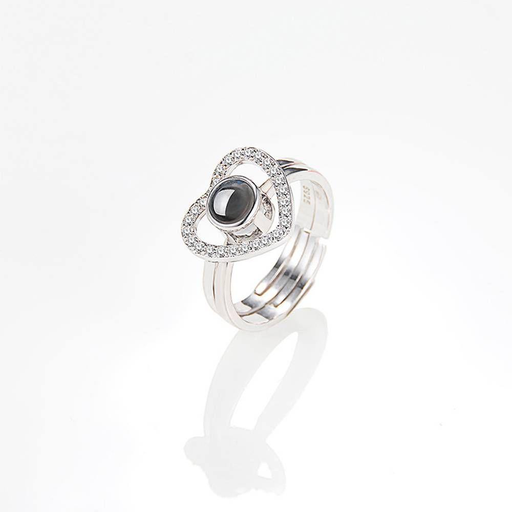 I Love You Ring Projection Engraved Ring in 100 Languages, Two in One Heart-shaped Silver