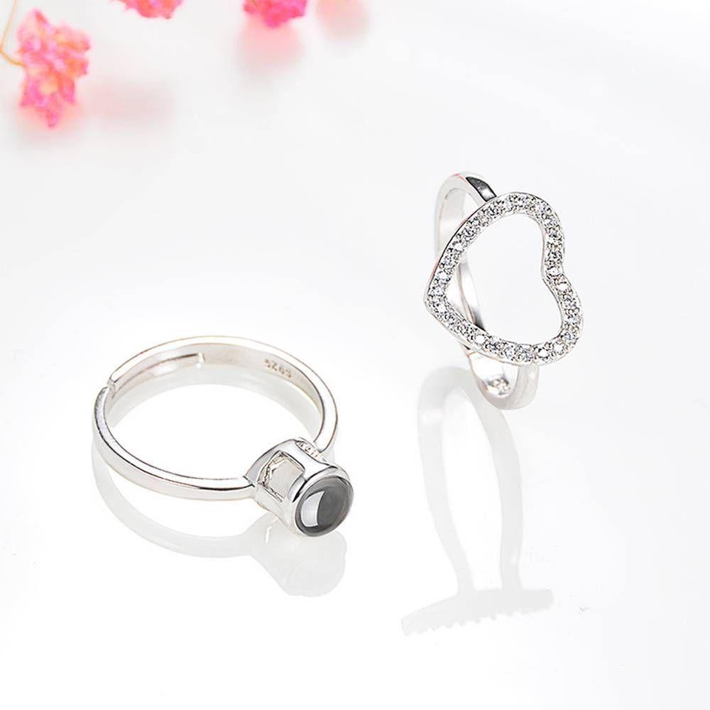 I Love You Ring Projection Engraved Ring in 100 Languages, Two in One Heart-shaped Silver