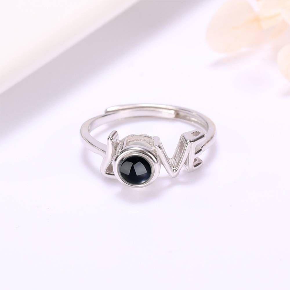 I Love You Ring Projection Photo Engraved Ring in 100 Languages, "LOVE" Ring Silver