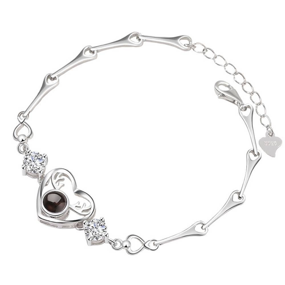 I Love You Bracelet in 100 Languages Projection Engraved Bracelet Heart with Antlers Silver