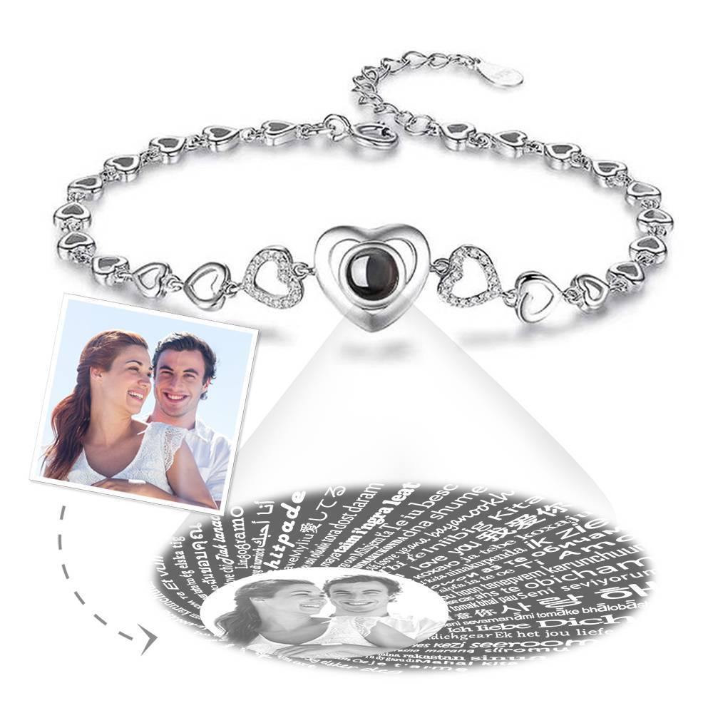 I Love You Bracelet in 100 Languages Projection Photo Engraved Bracelet, Perfect Gift Silver