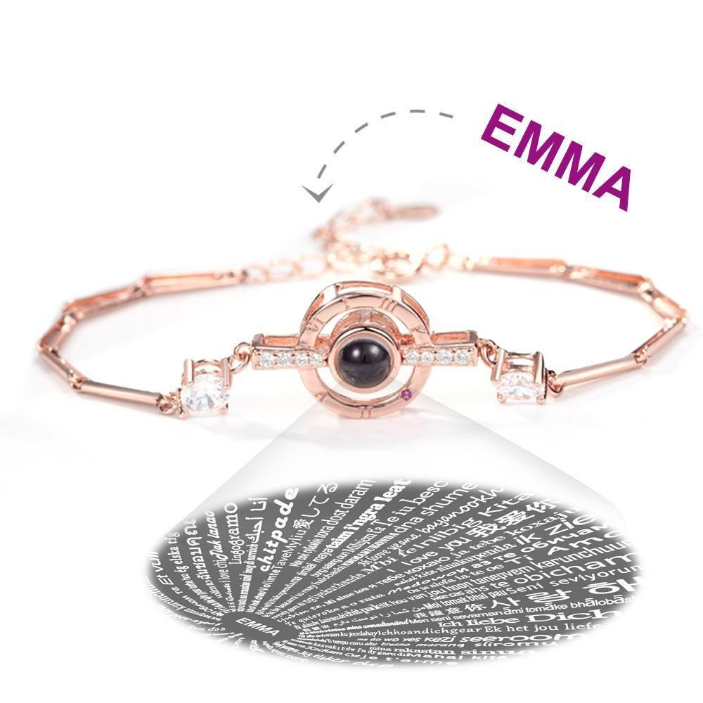 I Love You Bracelet in 100 Languages Projection Engraved Bracelet Round-shaped Rose Gold Plated - Silver