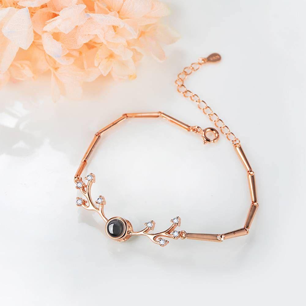 I Love You Bracelet in 100 Languages Projection Engraved Bracelet Antlers Rose Gold Plated - Silver
