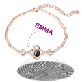 I Love You Bracelet in 100 Languages Projection Engraved Bracelet Four-leaf Clover Rose Gold Plated - Silver