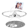 I Love You Bracelet in 100 Languages Projection Photo Engraved Bracelet Crown with Heart Silver