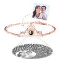 I Love You Bracelet in 100 Languages Projection Photo Engraved Bracelet Crown with Heart Rose Gold Plated - Silver