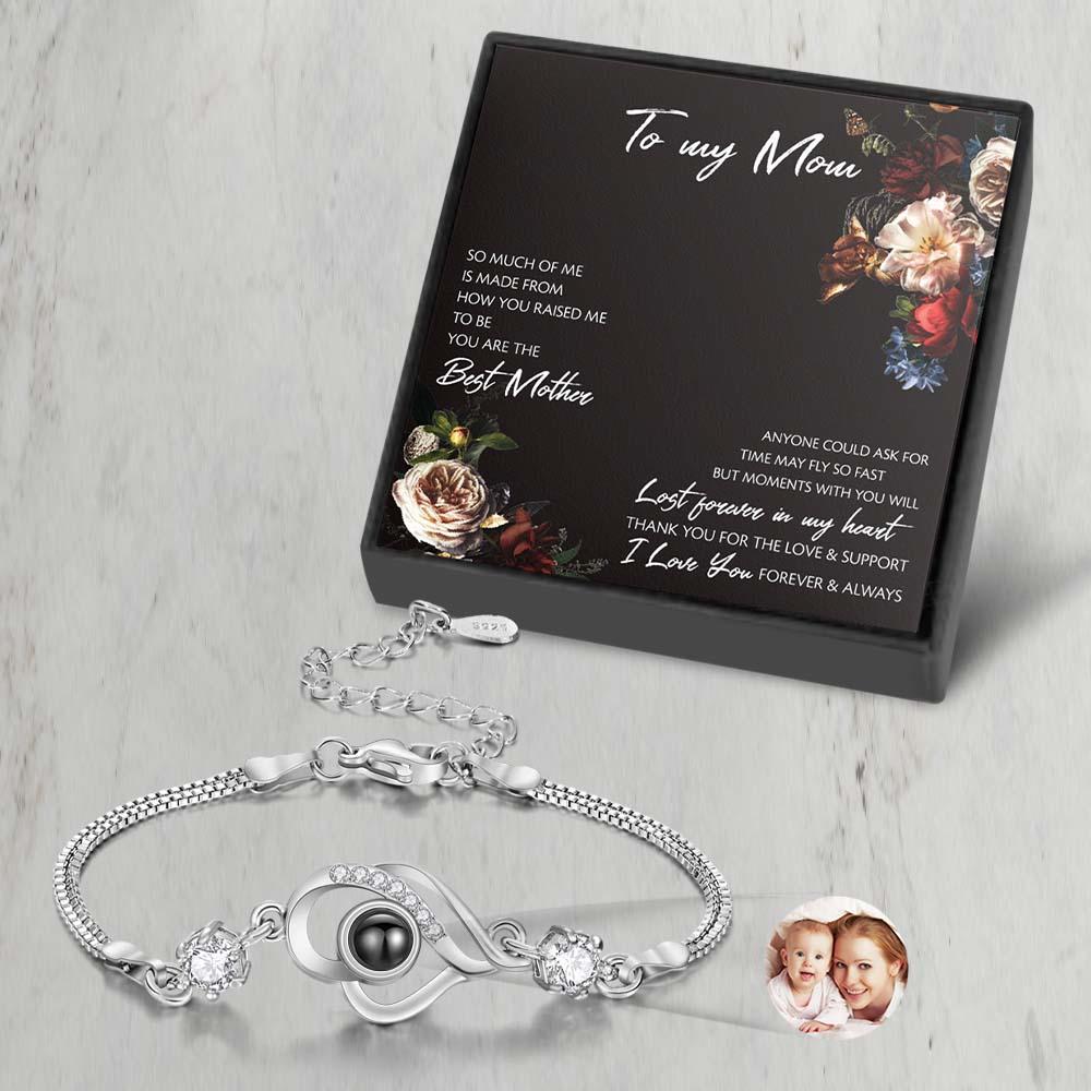 Custom Photo Bracelet Overlapped Hearts Projection Bracelet Gift for Mom Best Mother's Day Gift