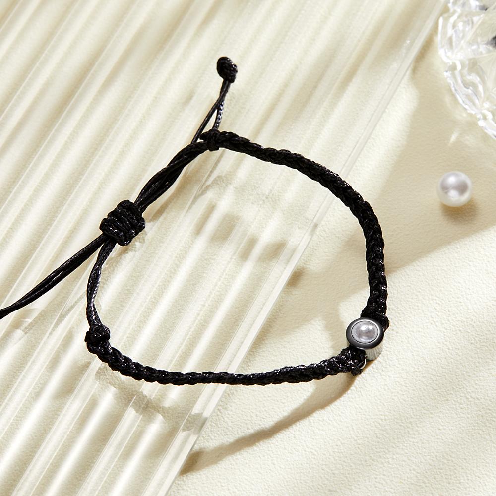 Personalized Photo Projection Couple Bracelet Braided Black Rope Circle Bracelet Gift for Mother's Day