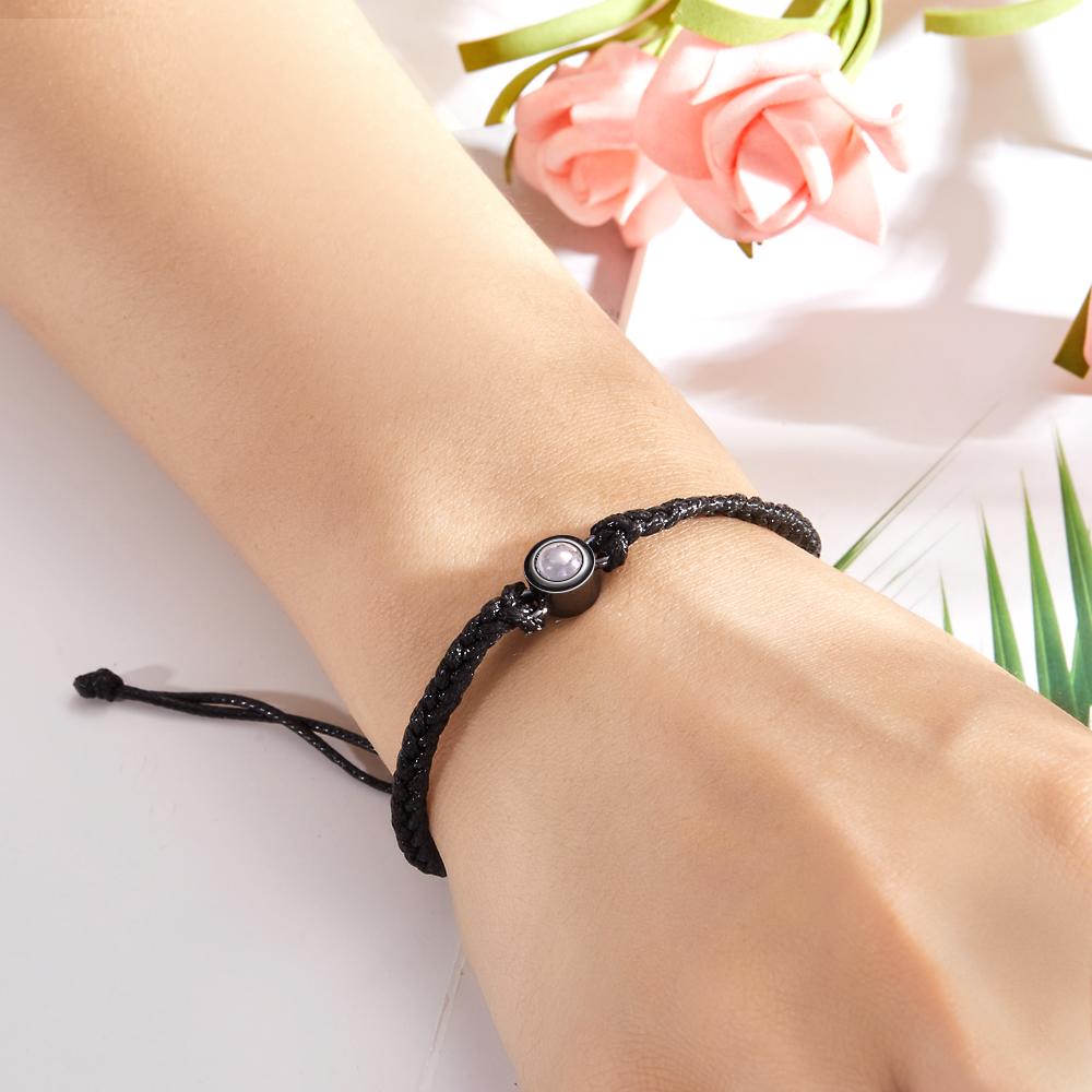 Personalized Photo Projection Couple Bracelet Braided Black Rope Circle Bracelet Gift for Mother's Day