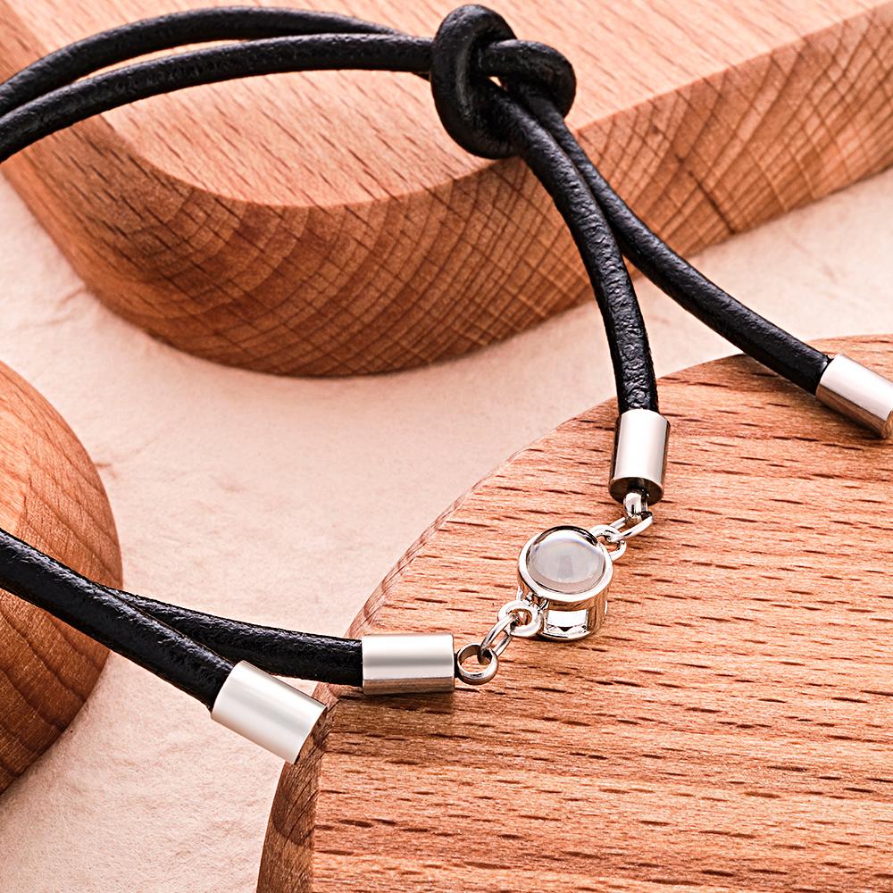 Personalized Photo Projection Leather Bracelet Adjustable Bracelet Gifts For Him