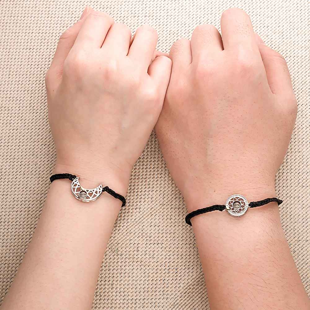 Personalized Photo Projection Bracelet Sun And Moon Braided Rope Bracelet For Couples