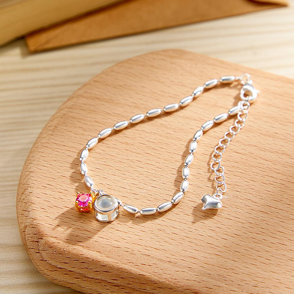 Personalized Birthstone Projection Photo Bracelet Custom Bracelet Memorial Jewelry Birthday Gift Mothers Day Gift