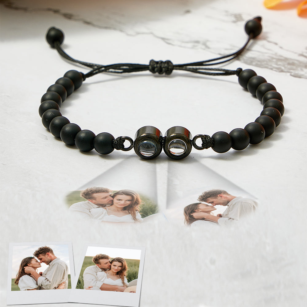 Personalized Double Pendant Projection Bead Bracelet Custom Photo Bracelet Gift for Couple Family