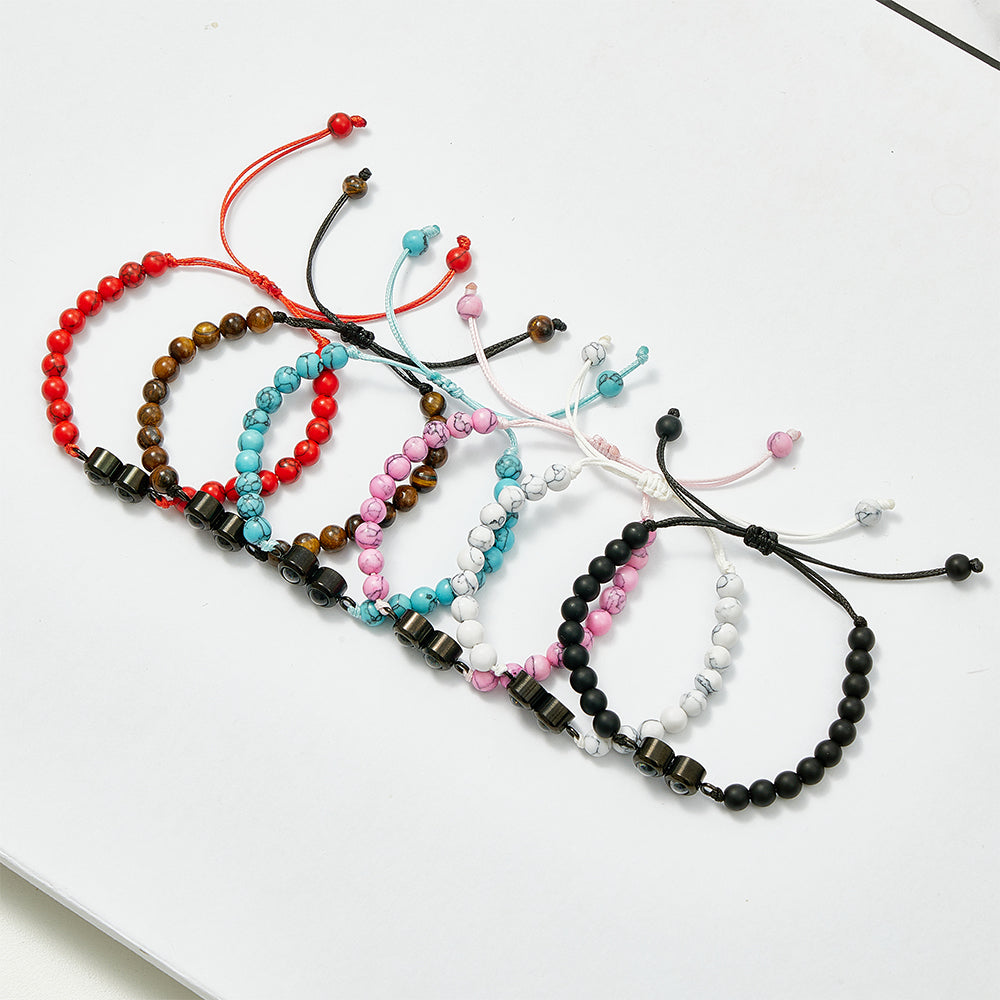 Personalized Double Pendant Projection Bead Bracelet Custom Photo Bracelet Gift for Couple Family
