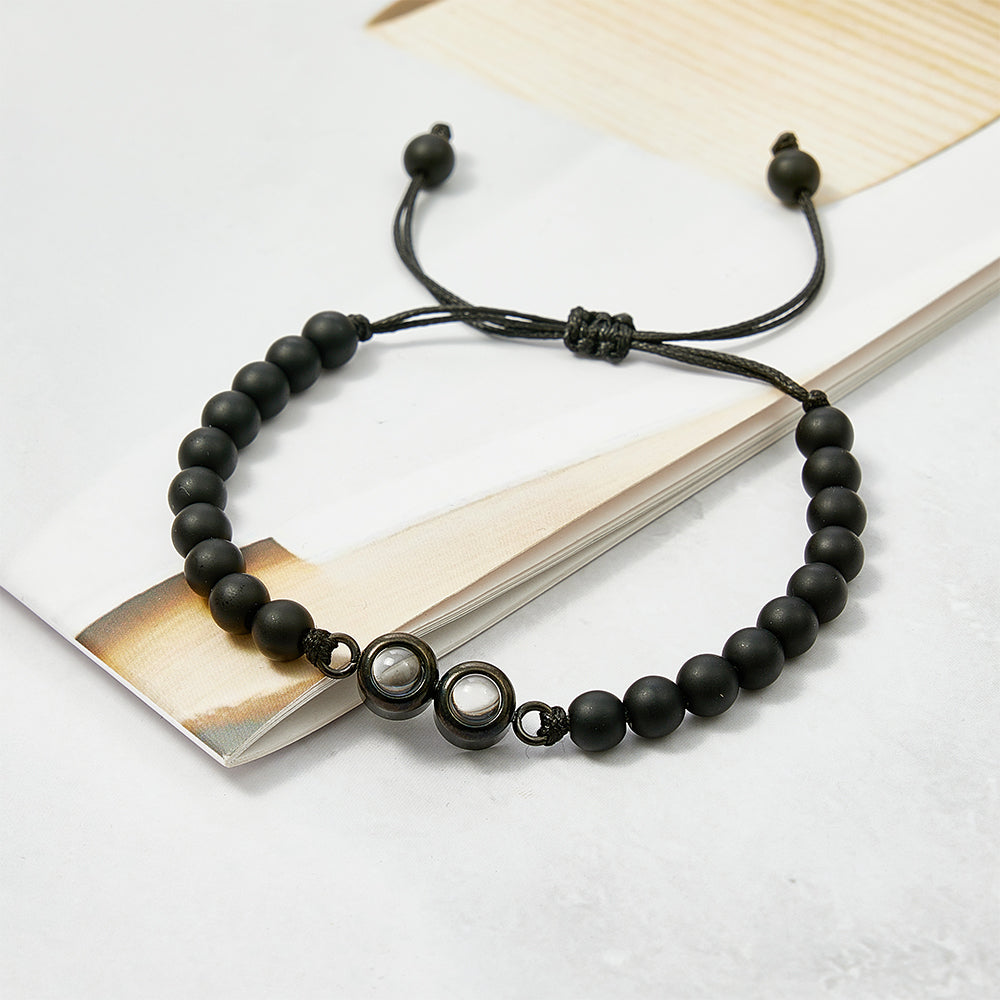 Personalized Double Pendant Projection Bead Bracelet Custom Photo Bracelet Gift for Couple Family