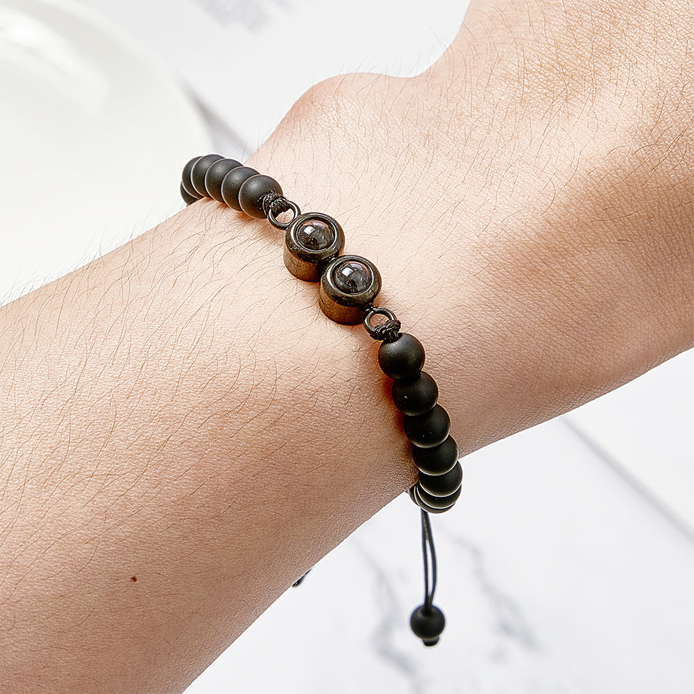 Personalized Double Pendant Projection Bead Bracelet Custom Photo Bracelet Gift for Couple Family