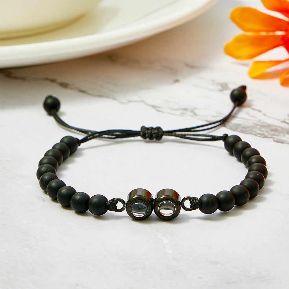 Personalized Double Pendant Projection Bead Bracelet Custom Photo Bracelet Gift for Couple Family